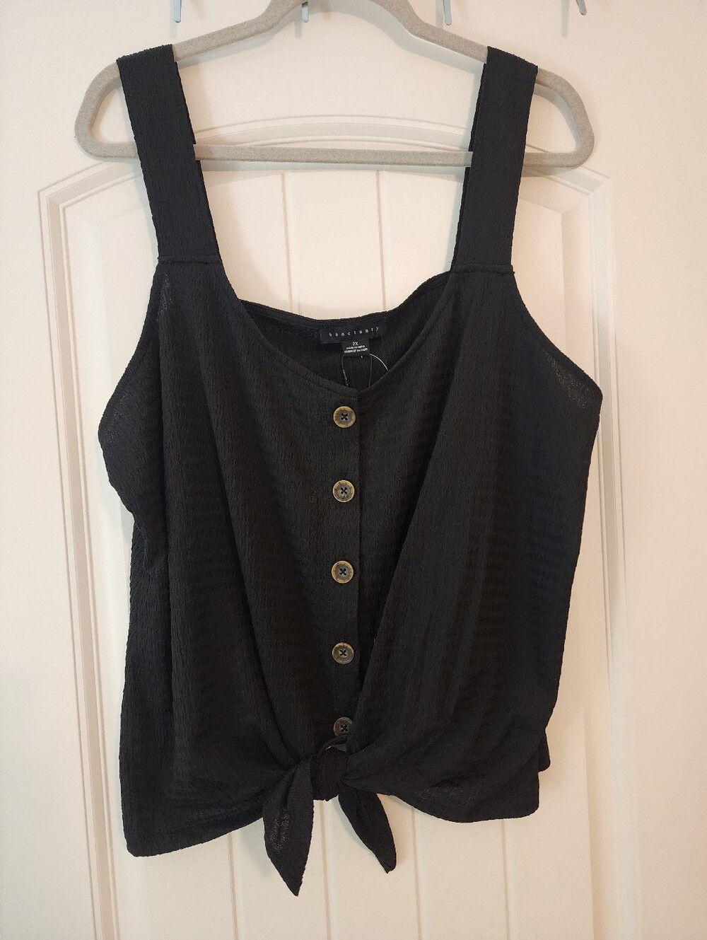 Sanctuary NWT 2X Black Button-Front Tie Hem Tank Top Coquette Grunge